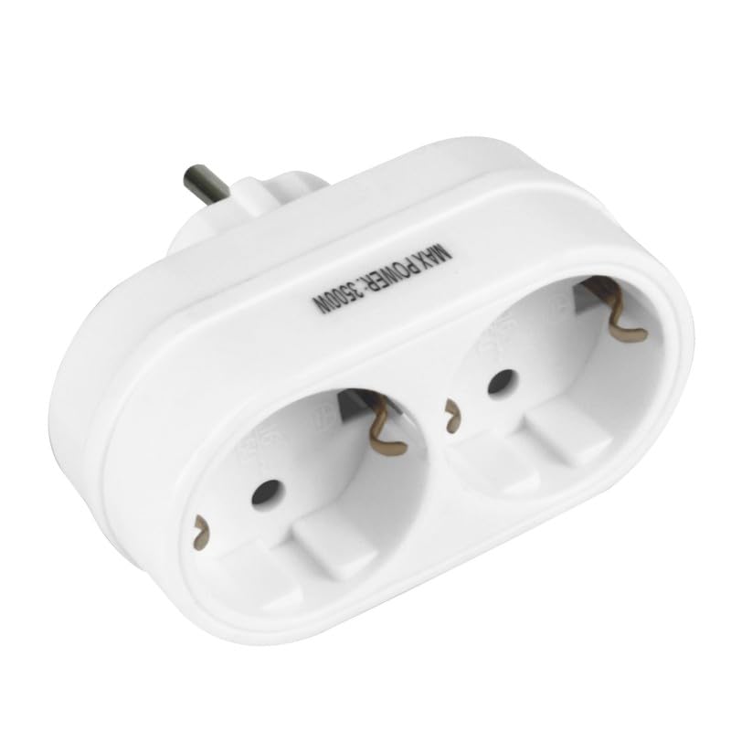 Amig - Trigger di prese di tipo Schuko a 2 vie con presa di terra per collegare apparecchi elettrici | Adattatore a doppia parete orizzontale | Tensione massima: 250 V | Amperaggio max: 10/16 A
