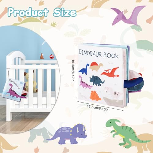 Image of SNOWIE SOFT 3D Baby Cloth Dinosaur Book 0-3 Years Soft Fabric Rustle Mirror | Sensory Play, Easy Grip Pages for Little Hands, High Contrast Patterns, Crinkle Sound, Washable Cloth, Reflective Panel