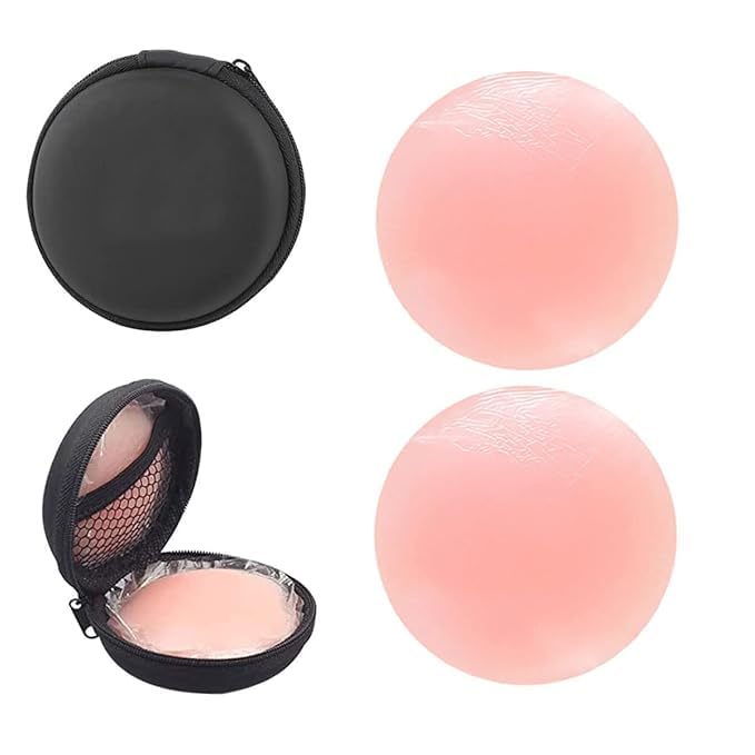 Premium Reusable Nipple Covers for Women | Soft Silicone Adhesive Nipple Pasties 1pair | Invisible Seamless Nipple Stickers for Backless, Strapless & Sheer Outfits | Nude Round with Storage Case-image-29