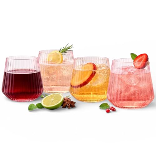 Image of 40 Pack Pink Disposable Plastic Wine Glasses 12 oz - Ribbed Stemless Cups