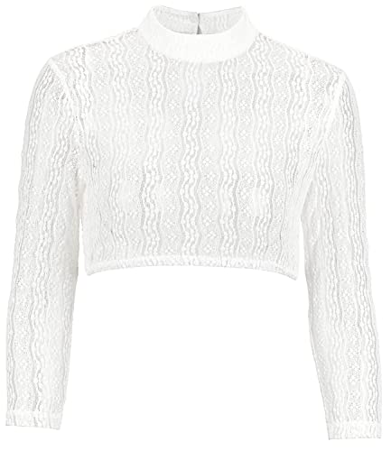 Kelliar Damen Dirndlbluse Spitze 3/4 Ärmel Hochgeschlossen Transparentes...