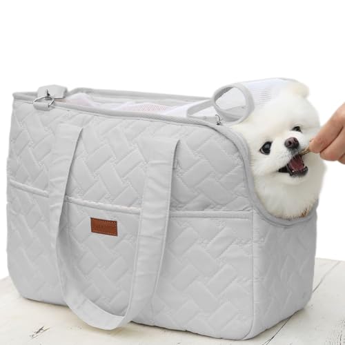Pet Carrier Bag for Puppy,Grey,Woman Style,Cat Small Dog Carrier Handbag with Multiple Pockets,Breathable Mesh,Soft Cushion,Pets Tote Purse Picnic Travel Outdoor,7-15lbs