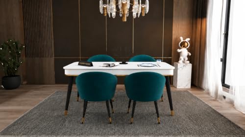 Image of WOODEN SPACE Majestic 4 Seater Wooden Dining Table Set | Urban Marble Top Dining Table with Chairs for Dining Room & Kitchen (Modern Classic Sea Blue) (54 x 36 x 30 inch)