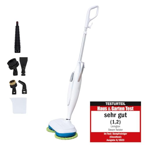 Livington Steam Twister - Dampfreiniger 1300W - elektrischer Bodenreiniger & Handdampfreiniger mit Zubehör - Dampfwischer für Boden Bad & Küche - Bodenwischer entfernt 99 9% Bakterien - 330 ml Tank
