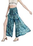 6 Colors High Waisted Boho Split Pants for Women – Flowy Cover Up Pants For Swimwear – Tie Wrap Pants for Work, Beach, Yoga, Party, Festival – Loose Slit Wide Leg Pants - Harem Pants (green)