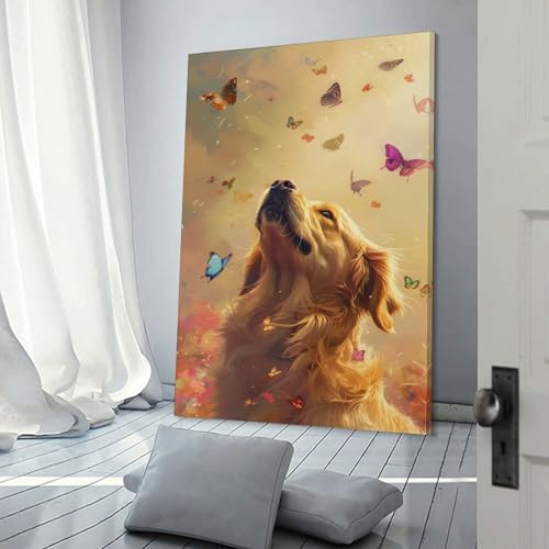 Peinture Golden Retriever pour habiller un mur vide grande toile POLIUAWS
