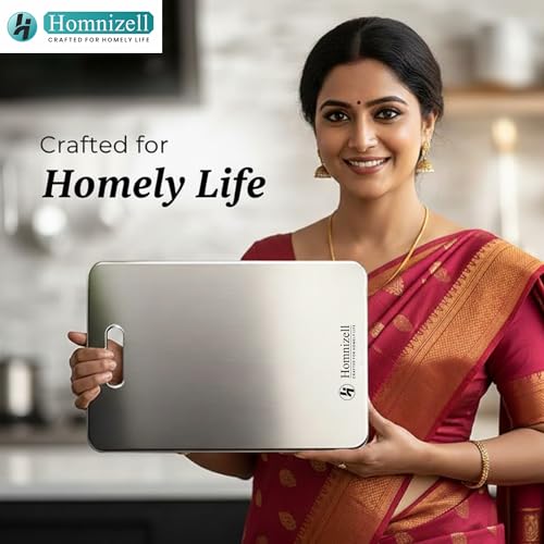 Image of Premium Large Double-Sided Heavy-Duty Stainless Steel Chopping Board (35 x 25 cm) - Kitchen Cutting Board for Vegetables, Fruits, Meat & Roti - Rust-Resistant, Hygienic & Easy to Clean