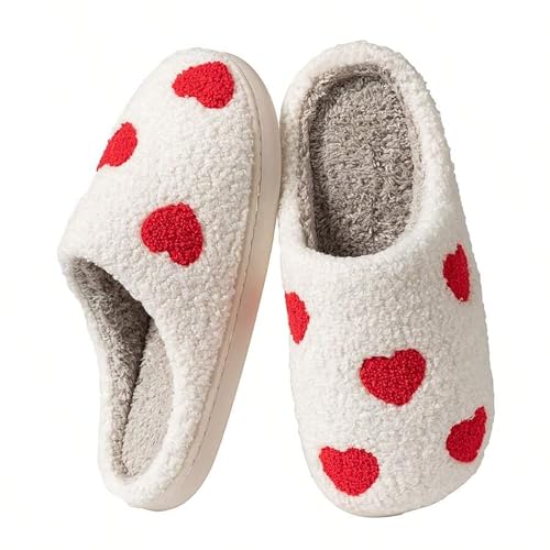 Image of Women's Men's Cute Fuzzy Heart Slippers Memory Foam Fluffy Couple Slippers Cozy House Indoor Outdoor Shoes