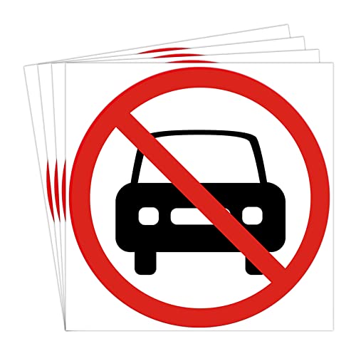 dealzEpic - No Cars/Vehicles Allowed/No Parking Sign - Self Adhesive Peel and Stick Waterproof Warning Vinyl Decal - 3.94 inches in Diameter | Pack of 4 Pcs