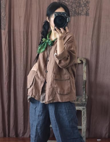 NFYM Womens Fall Linen Jacket Hippie Frayed Raw Hem Outerwear Clothes Lightweight Coats with Pockets3