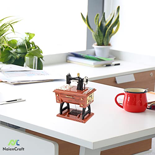Naiencraft, Vintage Mini Treadle Sewing Machine Shaped Music Box For Home Table Decoration Brown #TOP6