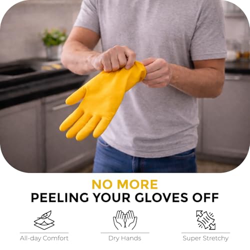 Image of LADWA Premium Rubber Household Cleaning Gloves, Yellow and Red Color Reusable Waterproof Gloves for Kitchen Cleaning, Dishwashing, Gardening and Bathroom Use with Durable Grip (Pack of 2 Pairs)