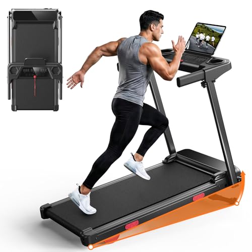 Image of Walking Pad Treadmill with APP, 12% Auto Incline Treadmills for Home Office, 3.0HP Brushless Ultra Quiet Compact Walking Pad with Handle Bars, 400lbs Capacity Shock Absorption, 0.6-7.5MPH Speed