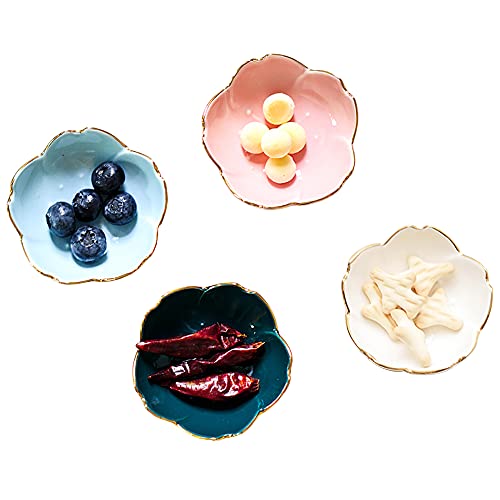 MonLiya 4 Pcs Ceramic Seasoning Dishes, Mini Cherry Sauce Dishes Dishes Bowl Appetizer Plate Snack Serving Dish, Sushi Soy Dishes for Snack Sushi Fruit Appetizer Dessert