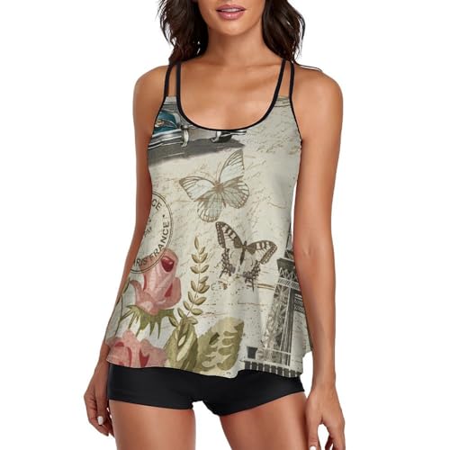 Maillot de bain tankini femme avec short de garçon et robe imprimé Tour Eiffel
