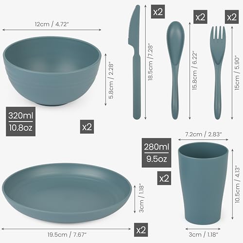 Belle Vous 4-tlg. Camping Geschirr aus Kunststoff - Campinggeschirr Set enthält Schüssel Teller Becher Messer Gabel Löffel - Camping-Geschirr Set - Picknick Geschirr - Navy Blau