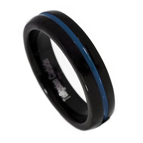 Panvisionary Black and Blue Thin Blue Line Tungsten Carbide Ring with Blue Channel 5MM (7)
