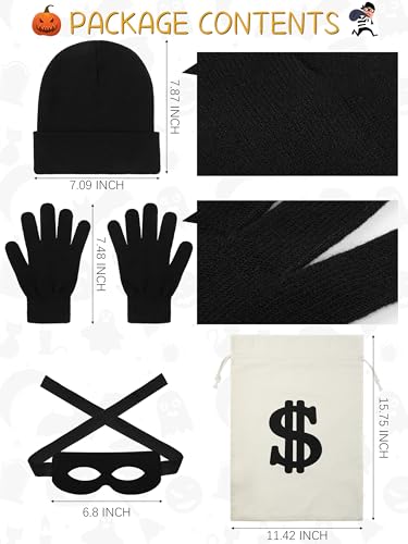 FancyFun 5 Piece Halloween Costume for Men, Halloween Thief Costume, Cosplay Burglar Accessories, Adult Striped Shirt