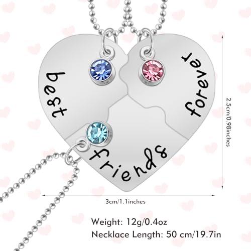 Friendship Necklace for 3, Heart Puzzle Matching BFF Best Friend Necklaces for 3, Best Friends Forever and Ever Necklace for Women Friendship Jewelry Gift3