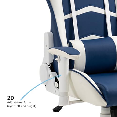 Image of Ant Esports 9077 Ergonomic Gaming Chair, Multifunctional Gaming Chair with Premium PU Leather Upholstery, 2D Armrest, Integrated Neck and Lumbar Support, & 180 Recline - White & Blue