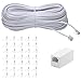 Ubramac 100Feet Long Telephone Extension Cord Phone Cable Line Wire, with Standard RJ11 Plug and 1 in-Line Couplers and 35Cable Clip Holders-White