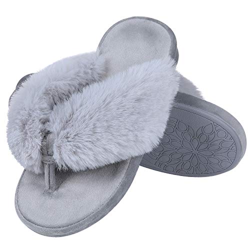Shevalues Memory Foam Flip Flop Slippers For Women Arch Support Faux Fur Orthopedic Thong Slippers thumb #1