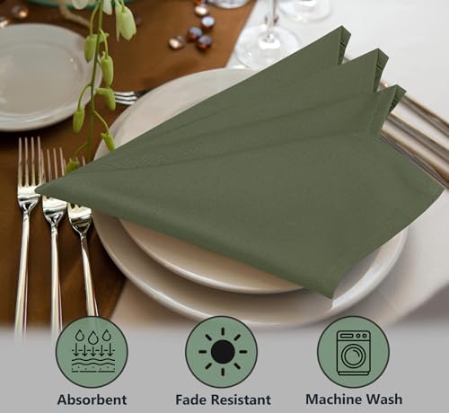 Image of Ruvanti Cloth Napkins Set of 4, 18x18 Inches Napkins Cloth Washable, Soft, Durable, Absorbent, Cotton Blend. Table Dinner Napkins Cloth for Hotel, Lunch, Restaurant, Wedding Parties - Martini Olive