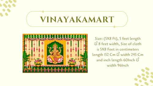 Image of varlaxmi puja Decoration Cloth | Goddess Lakshmi On Divine Lotus Varalakshmi Vratam Festive Pooja Backdrop 5x8 Feet | Lakshmi puja Backdrop