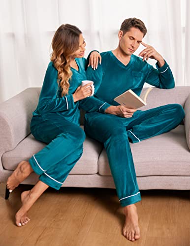 Ekouaer Couples Matching Pajamas Sets Velvet PJs Set for Men and Women Velour Long Sleeve Sleepwear S-XXL3