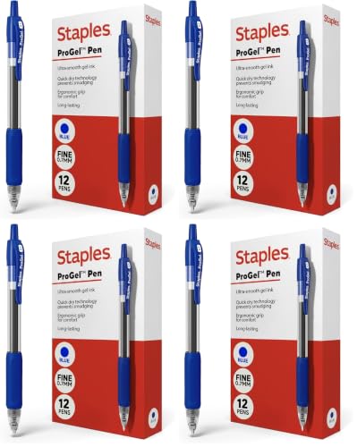 Image of STAPLES Retractable Gel Pens, Fine Point 0.7mm, Blue Ink, 48 Pack - ProGel Smooth‑Writing Pens for Office, School & Home
