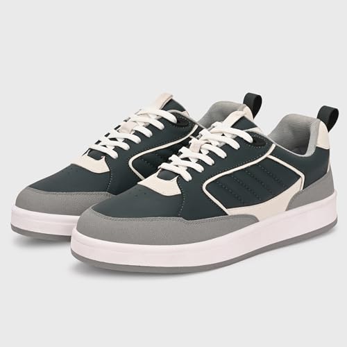 Image of Cruiser Men's Color Block Sneakers| Black Gray with Cream Piping Low-Top Quilted Design Lace-Up White Platform Casual Shoes| Trendy & Stylish Modern Sneakers | Durable TPR Sole Casual Footwear (2655)