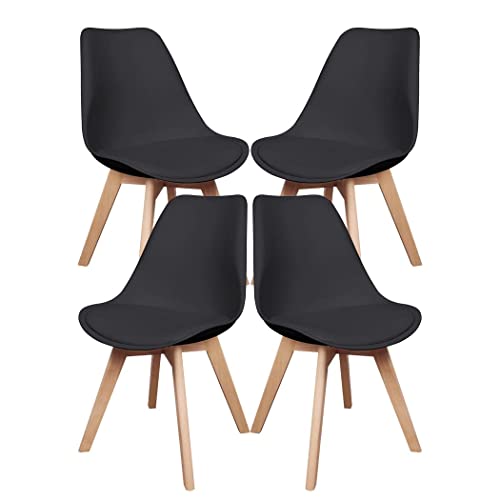 I LOVE FACE Chaises de Salle à Manger Scandinaves, Lot de 4, Lot de 6, Chaise Rembourrée de Cuisine, Rétro Chaise de Bureau avec Pieds en Bois de Hêtre Massif (4, Noir) Cover