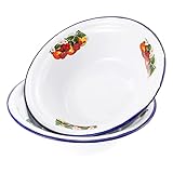 VICASKY 2stücke Teiliges Vintage Emaille Schalen Tiefe Nostalgie Suppenschüsseln Mit Glatten Rändern Sichere Und Vielseitige Küchenschalen Für Suppen Nudeln Und Teiggerichte
