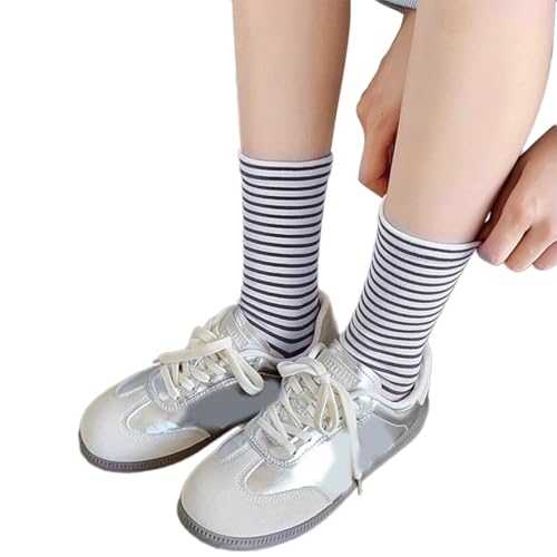 YiQinzcxg Calcetines de algodón coreano japonés para mujer, elegantes estilos universitarios, informales, multicolor, a rayas, calcetines de tobillo, ropa de calle, moda a rayas, azul marino, Talla