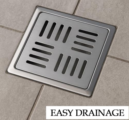 Image of Square Aqua Flow Series 5 Inch Stainless Steel Floor Drain Cover Heavy Duty Rust Resistant Drain Grate for Bathroom Kitchen Balcony Shower - 5 Inches
