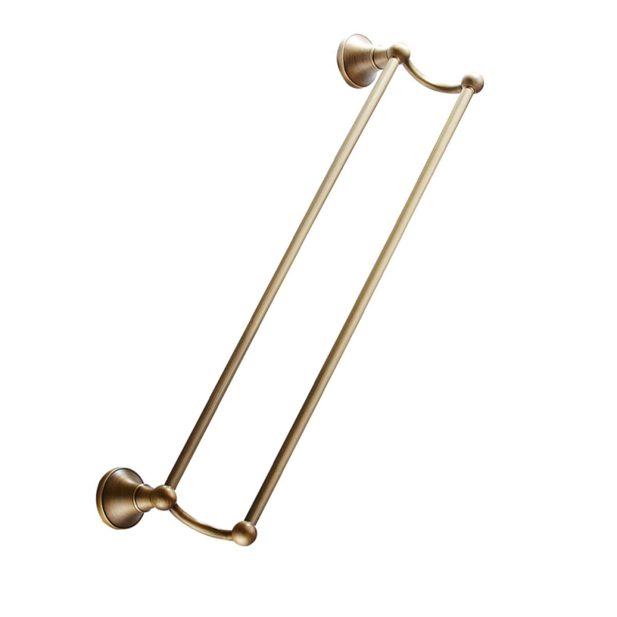 Porte-serviettes mural double en laiton massif avec finition antique marron clair de 55 cm