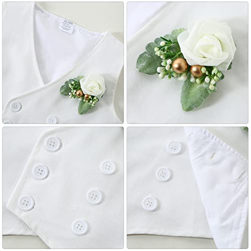 Image of YALLET Toddler Baby Boy Clothes Suit Gentleman Wedding Outfits, Formal Dress Shirt+Bowtie+Vest+Boutonniere+Suspender Pants