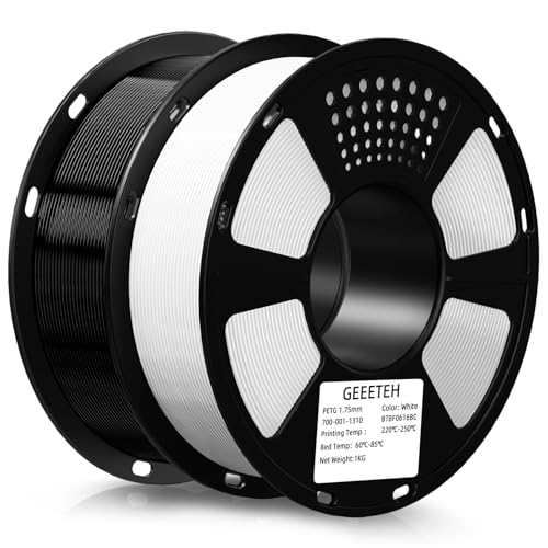 Image of Geeetech PETG Filament 1.75mm, 2kg (4.4lbs) / 2 Pack Upgraded High-Toughness 3D Printer Filament - ±0.02mm Accuracy, Neatly Wound Durable, Non-Clogging & Non-Stringing (Black + White)