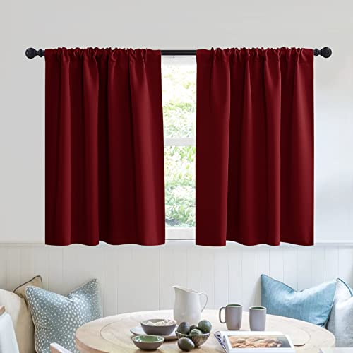 RYB HOME RV Curtains for Camper Windows - Soft Thermal Insulated Small Window Curtain Tiers for Cafe Kitchen Bedroom Basement Glass Door Window, W 42 x L 30 inches, Burgundy Red, 2 Panels
