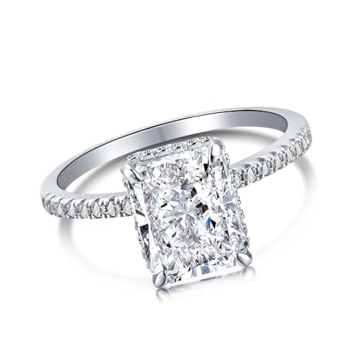 4 Carat Lab Grown Diamond Radiant Cut Eternity Ring for Women, 18K White/Gold Plated Wedding Bands D Color VVS1 Clarity Simulated Diamond Engagement Anniversary Ring Set