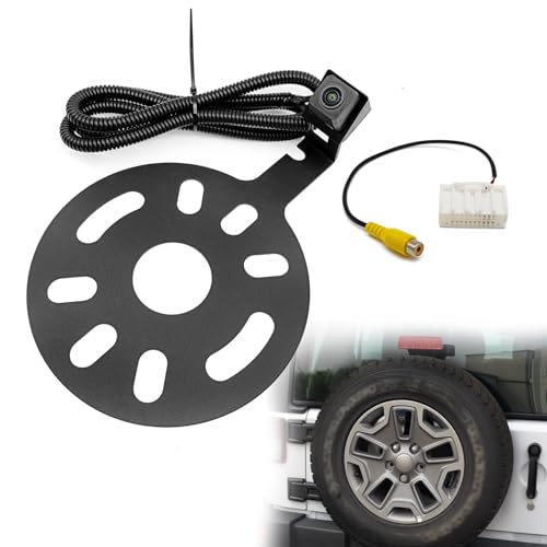 Spare Tire Backup Camera, Car Rear View Back Up Camera for Jeep Wrangler Spare Tire Mount 2007-2018, Waterproof Wide Angle Removable Camera Guidelines with OEM Monitor Adapter