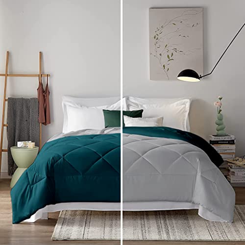Image of Filbert - 400 GSM Reversible Microfiber Rajai Double Bed Comforter Blanket, Super Soft Microfiber Diamond Stitch Quilt (90 inch x 100 inch Inches /228cm x 254cm) - Comforter Double Bed|Silver /Teal