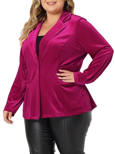 Image of Agnes Orinda Plus Size Velvet Blazers Jackets for Women Casual Lapel Suit Office Work Blazer | Soft Velvet Fabric, Notched Lapel, Button Closure, Vintage Party Style, Long Sleeve Casual Blazer Jacket