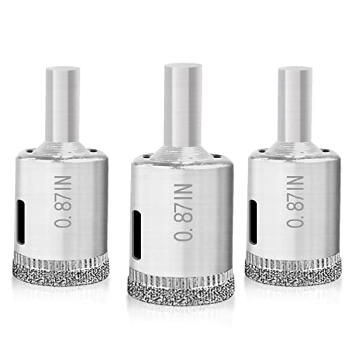 Glass Drill Bit Set, 3 pcs Diamond Drill Bits Hole Saw Bottle Extractor Remover Tool for Glass Marble Granite Fiberglass Ceramic Tile 7/8 in 0.87IN (22mm)