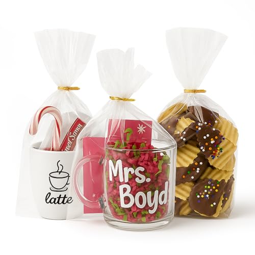 WIKDAY Cellophane Bags 50 PCS 8x11 Inches Clear Gift Gags with Ties Plastic Treat Party Favor Candy Bags for Gift Giving Packaging Snack Products