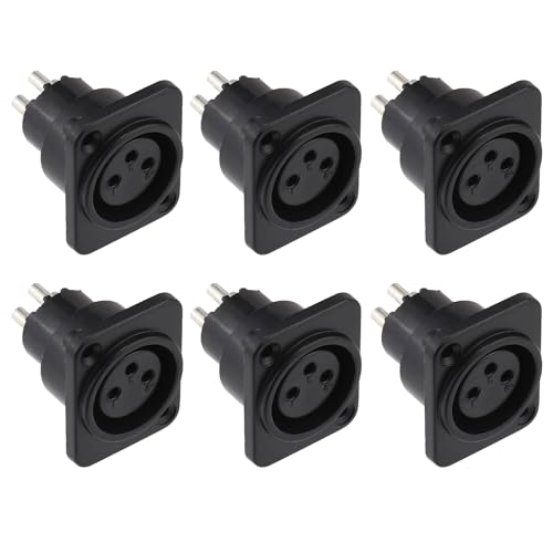 Greluma 6 Pièces Prise XLR femelle, prise XLR à montage sur panneau à 3 broches, connecteur XLR femelle pour microphone, contacts en cuivre nickelé