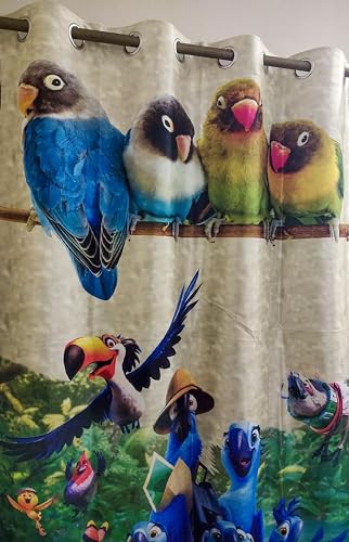 Image of Digital Printed Birds Design Cartoon Play School Window Curtain for Kids Room, School Educational Curtain, 9 Feet Set of 1
