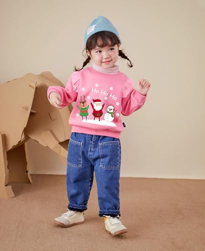 Image of EULLA Toddler Girls Christmas Sweatshirt Long Sleeve Snowman Deer Santa Claus Xmas Holiday Shirts for Kids Sweater 2-7 Years