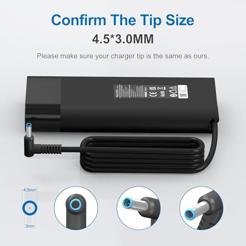 Image of 230W Laptop Charger for HP Omen 17 16 15,Victus by HP Gaming Laptop 16,ZBook Fury 16 G8 G9 G10 11.8A AC Adapter Connector Size: 4.5mm*3.0mm