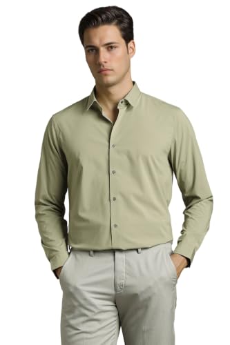 Image of Louis Philippe Men's Slim Fit Bamboo Blend Sustainable Stretch Young Formal Shirt